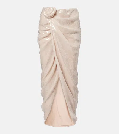 Rotate Birger Christensen Rositana Floral-appliqué Sequined Wrap Skirt In Pink