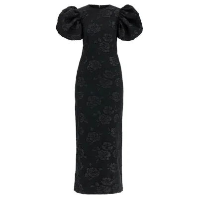 Rotate Birger Christensen Rotage Jacquard Floral Pattern Midi Dress In Black