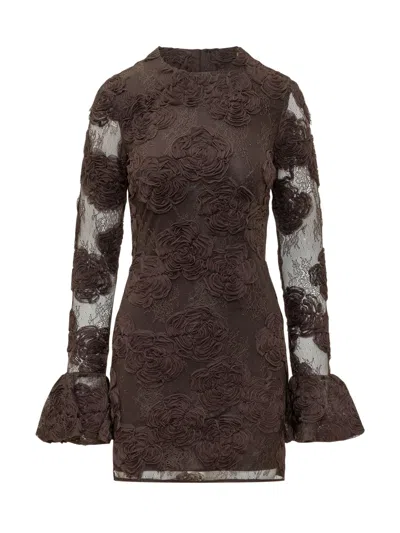 Rotate Birger Christensen Rotate 3d Flower Midi Dress In Mole'