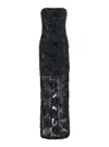 Rotate Birger Christensen Floral Mesh Strapless Maxi Dress In Black