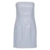 Rotate Birger Christensen Rotate Artic Ice Herla Strapless Embossed Mini Dress