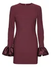Rotate Birger Christensen Rotate Back Zip Long Sleeve Dress With Flared Cuffs And Round Neck In Burgundy