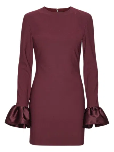 Rotate Birger Christensen Rotate Back Zip Long Sleeve Dress With Flared Cuffs And Round Neck In Burgundy
