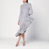 Rotate Birger Christensen Asymmetrical Sequined Ruffled Dress In Silver