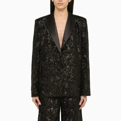 ROTATE BIRGER CHRISTENSEN ROTATE BIRGERCHRISTENSEN  BLACK SINGLE-BREASTED JACKET WITH SEQUINS