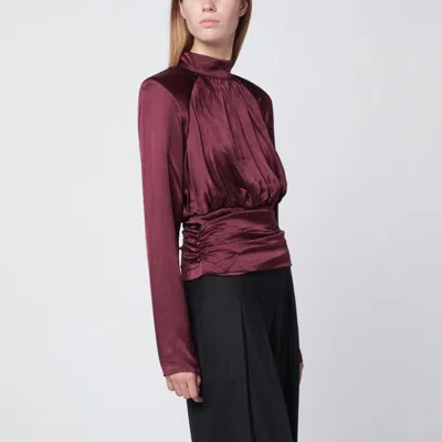 Rotate Birger Christensen Rotate Birgerchristensen  Bordeaux Ruched Silk Top