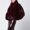 Rotate Birger Christensen Bordeaux Cropped Fur Jacket With Concealed Front Closure In Faux-fur Woman In Burgundy
