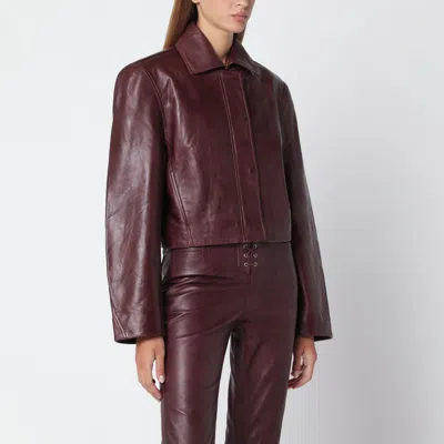 Rotate Birger Christensen Rotate Birgerchristensen Boxy Square Brown Leather Jacket In Burgundy
