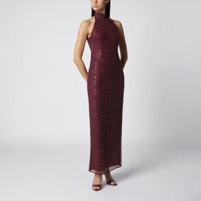 Rotate Birger Christensen Rotate Birgerchristensen Burgundy Beaded Maxi Dress In Brown
