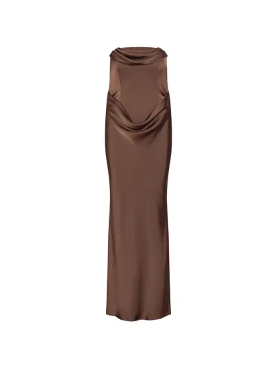 Rotate Birger Christensen Rotate Structured Bodice Long Dress With Back Zip Closure In Burgundy