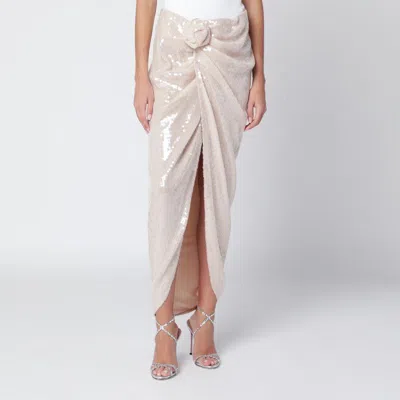 ROTATE BIRGER CHRISTENSEN ROTATE BIRGERCHRISTENSEN  CREAM SEQUIN SKIRT WITH KNOT DETAIL