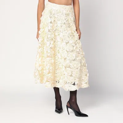 Rotate Birger Christensen Rotate Birgerchristensen  Cream Skirt With Floral Appliqués In Neutral