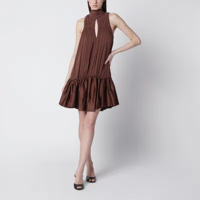 Rotate Birger Christensen Rotate Birgerchristensen Dark Brown Gathered Mini Dress With Ruching