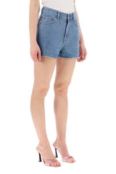 Rotate Birger Christensen Rotate Birgerchristensen Denim Shorts With Rhinestone In Blue