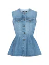 Rotate Birger Christensen Denim Flared Silhouette Button-front Cotton Tank Top In Animal Print