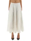Rotate Birger Christensen Floral Embroidered A-line Midi Skirt In Organic Cotton In White