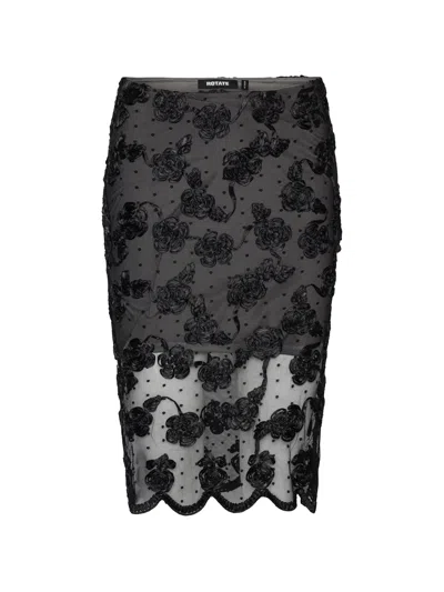 Rotate Birger Christensen Rotate Birgerchristensen Flower Mesh Midi Skirt In Black