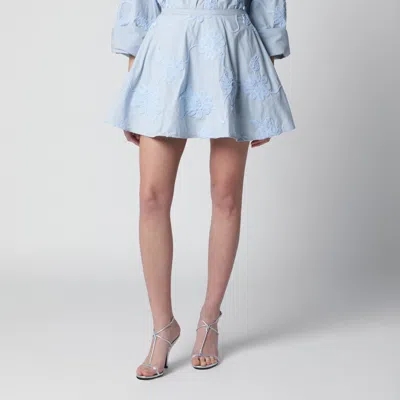Rotate Birger Christensen Dress Puff Sleeves Mini Length Flared Skirt In Blue