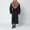 Rotate Birger Christensen Grey Coat With Faux Fur Collar In Black