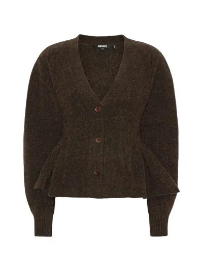 Rotate Birger Christensen Rotate Birgerchristensen Knit Peplum Cardigan In Brown