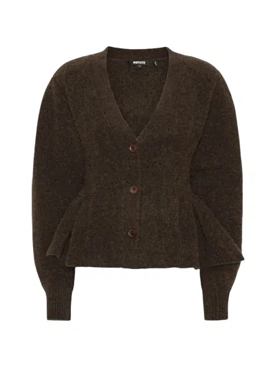 Rotate Birger Christensen Rotate Birgerchristensen Knit Peplum Cardigan In Brown