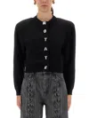Rotate Birger Christensen Rotate Cropped Black Sweater With Padded Shoulders And Button Embellishments In Black