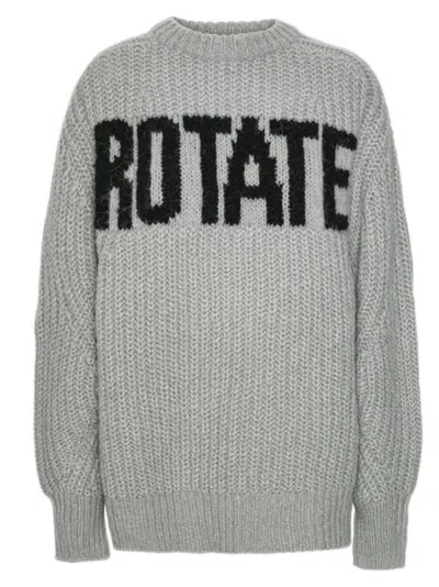 Rotate Birger Christensen Light Grey Oversized Sweater With Logo In Gray