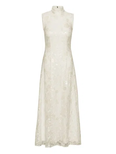 Rotate Birger Christensen Rotate Birgerchristensen Lace Sequin Maxi Dress In Neutral
