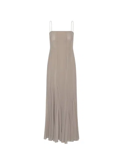 Rotate Birger Christensen Rotate Birgerchristensen Long Chiffon Dress With Shoulder Straps In Gray