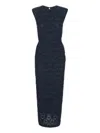 Rotate Birger Christensen Long Sleeveless Fitted Midi Dress With Textured Detailing In Blue