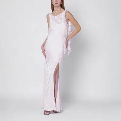 Rotate Birger Christensen Rotate Birgerchristensen Long Pink Satin Jacquard Dress With Ruffles