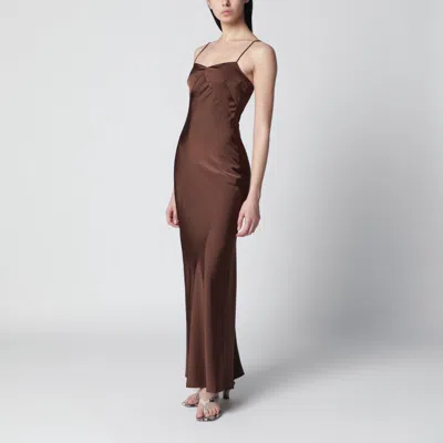 Rotate Birger Christensen Rotate Birgerchristensen Long Satin Slip Dress In Potting Soil In Brown