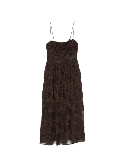Rotate Birger Christensen Rotate Birgerchristensen Midi Dress With 3d Flowers In Brown