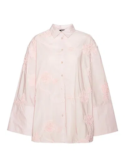 Rotate Birger Christensen Rotate Birgerchristensen Oversized Shirt With Floral Details In Neutral