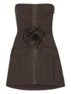Rotate Birger Christensen Rotate Birgerchristensen Pinstripe Rose-embellished Mini Dress In Brown