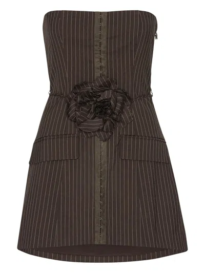 ROTATE BIRGER CHRISTENSEN ROTATE BIRGERCHRISTENSEN PINSTRIPE ROSE-EMBELLISHED MINI DRESS