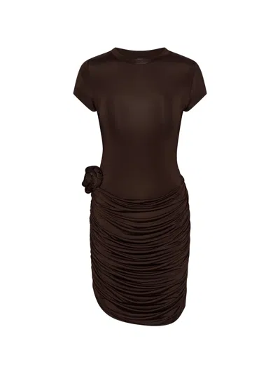 Rotate Birger Christensen Rotate Birgerchristensen Rotate Draped Mini Dress With Rose In Brown