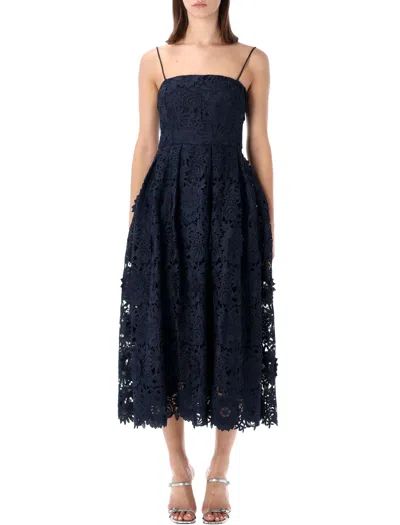 Rotate Birger Christensen Rotate Birgerchristensen Rotate Flared 3d Lace Midi Dress In Blue