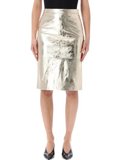 Rotate Birger Christensen Rotate Birgerchristensen Rotate Metallic Leather Pencil Skirt In Gold