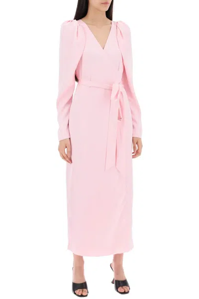 Rotate Birger Christensen Rotate Birgerchristensen Satin Wrap Midi Dress With A Crossover In Pink