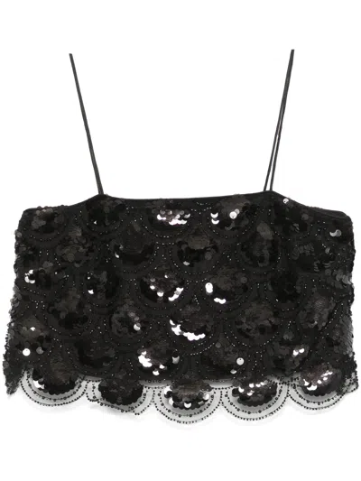 Rotate Birger Christensen Rotate Birgerchristensen Sequins Crop Top In Black