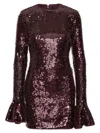 Rotate Birger Christensen Bordeaux Sequin Crewneck Mini Dress With Flared Sleeves In Tech Fabric Stretch Woman