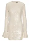 Rotate Birger Christensen Pink Mini Dress With Flared Sleeves And All-over Floral Embroidery In Neutral