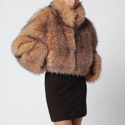 Rotate Birger Christensen Rotate Birgerchristensen Short Beige Faux Fur Jacket In Brown