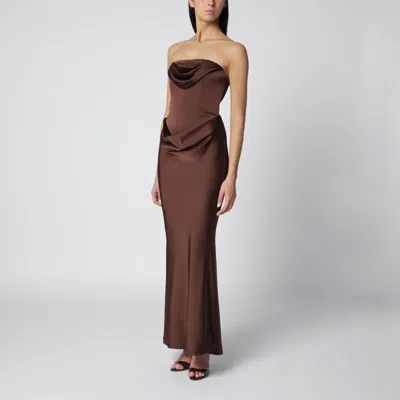 Rotate Birger Christensen Rotate Birgerchristensen Strapless Maxi Dress With Brown Bodice