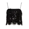 Rotate Birger Christensen Rotate Black Crop Top With Scalloped Sequin Embellishment