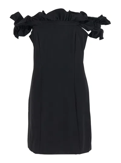 Rotate Birger Christensen Rotate Black Dress With Ruffle Decorations And Ruffle Details In Tech Fabric Woman