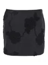 Rotate Birger Christensen Rotate Black Mini Skirt With 3d Floral Details Applied All-over In Cotton Woman