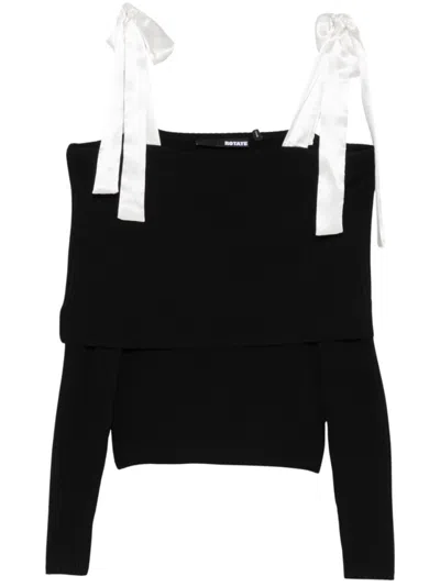 ROTATE BIRGER CHRISTENSEN ROTATE BLACK OFF-SHOULDER RIBBED TOP