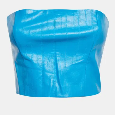 Pre-owned Rotate Birger Christensen Rotate Blue Faux Leather Strapless Crop Top M